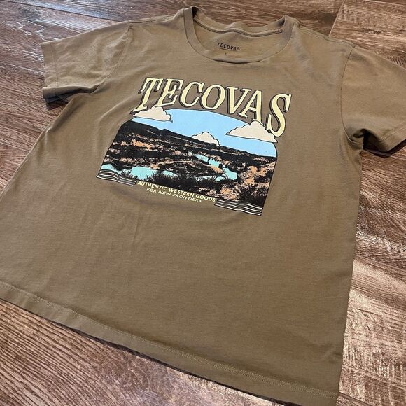 Tecovas Tee Shirt Women's S Brown Green Short Sleeve Western Goods Texas Graphic - Picture 1 of 7